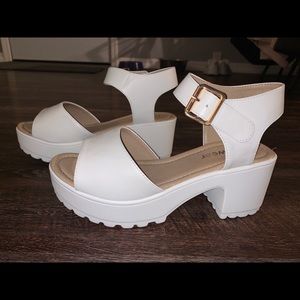White Chunky Strapped Heels
